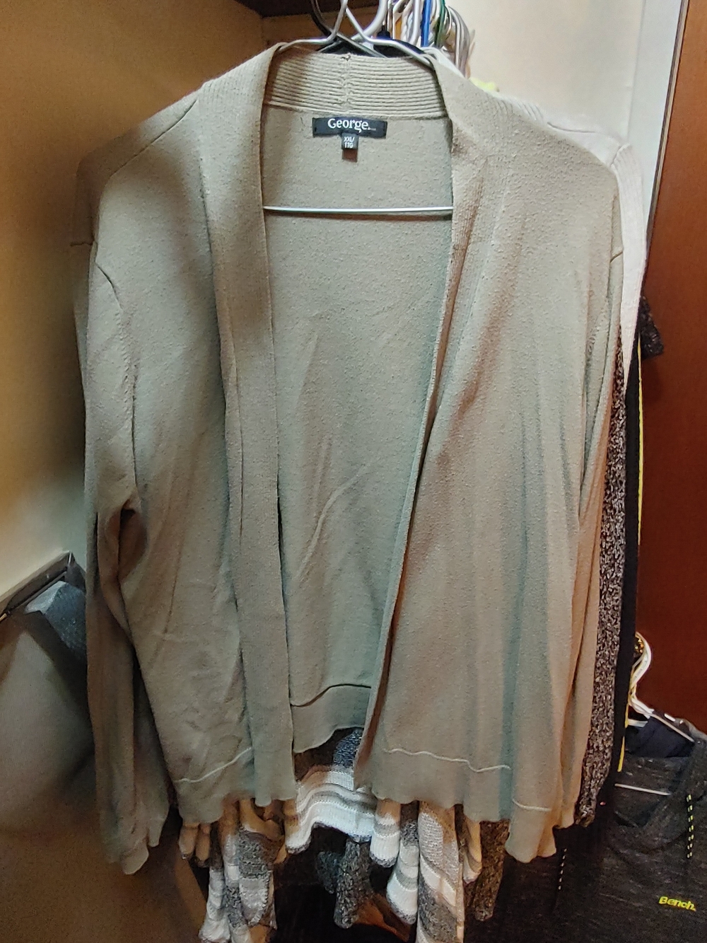 George Neutral Open-Front Knit Cardigan in Light Beige